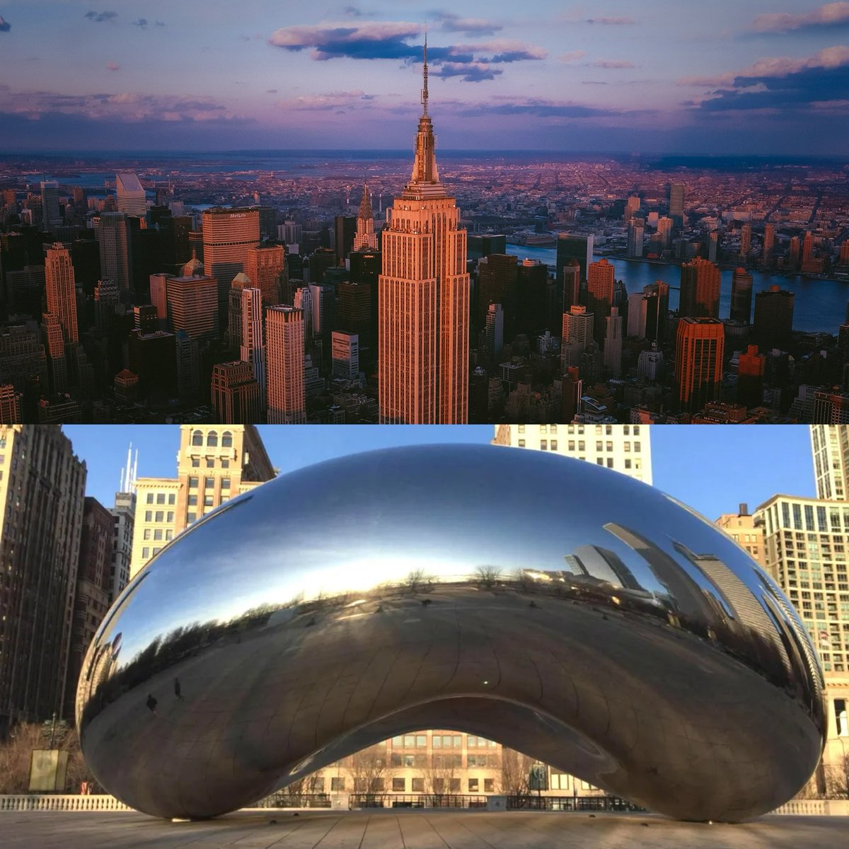 PopCrave's tweet photo. The Empire State Building shades The Bean in Chicago in new post. https://t.co/dYtcS9vKvy