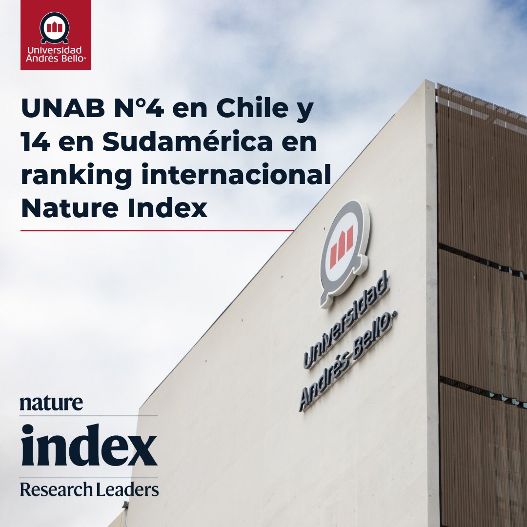 uandresbello's tweet image. #OrgulloUNAB | Ranking Nature Index 2024: la @uandresbello se ubica como la 4ta universidad de Chile y 14° de Sudamérica. 

Esta prestigiosa medición evalúa la producción científica de instituciones de todo el mundo sobre la base de artículos publicados en 145 revistas…
