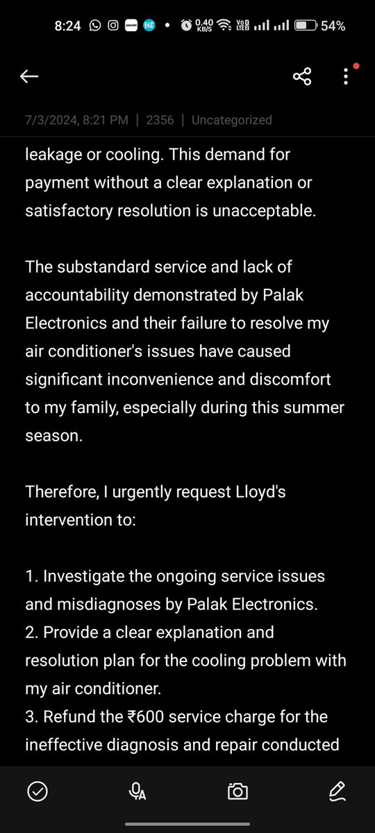 07Mukund's tweet photo. Facing issues with my Lloyd air conditioner, despite a PCB diagnosis and ₹600 charge by Palak Electronics.  Urgently seeking @Lloyd's intervention for resolution and refunds. See attachment for more details.
@havellsindia @AnilRaiGupta @jagograhakjagago @JoshiPralhad https://t.co/i52dCNNaQh