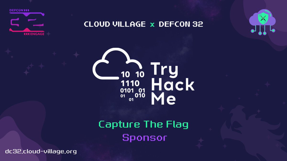 We are super excited to announce <a href="/RealTryHackMe/">TryHackMe</a> as our CTF sponsor for #DEFCON 32. Thank you for coming onboard and enabling us to bring #CloudSecurity magic to #DC32! ✨

dc32.cloud-village.org 👀

#CloudVillage #CyberSecurity