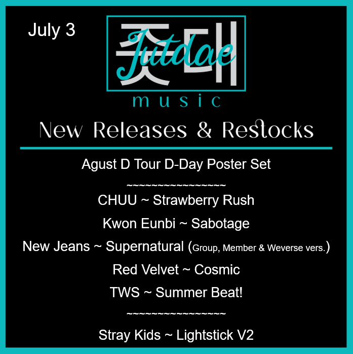 JutdaeMusic's tweet photo. ✨ Wednesday Restock ✨

Christmas in July is upon us! Our first flash sale ended yesterday, but keep your eyes open for the next one! Our Mystery K-Pop Album bundles are now available in store and online.

#jutdae #jutdaemusic #kpopstore #kpopshop https://t.co/5SvFXdn3to
