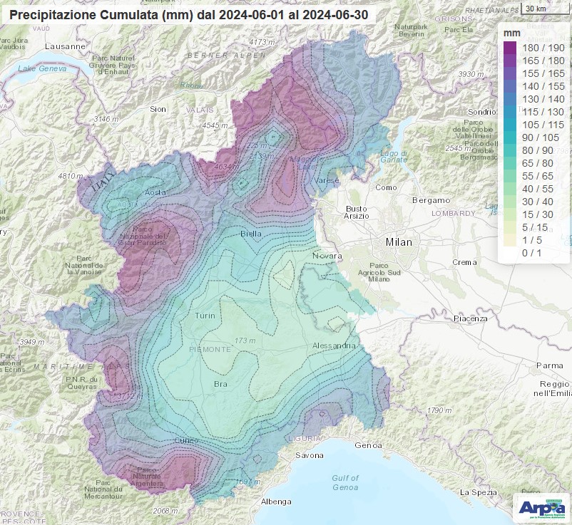 ArpaPiemonte's tweet photo. Le precipitazioni registrate nel mese di giugno sono state di circa 124 mm:  il  10° giugno più piovoso degli ultimi 70 anni. 
La situazione idrica in Piemonte a fine giugno 2024 https://t.co/gCRTdOOZ02 https://t.co/xNXMH3AgU2