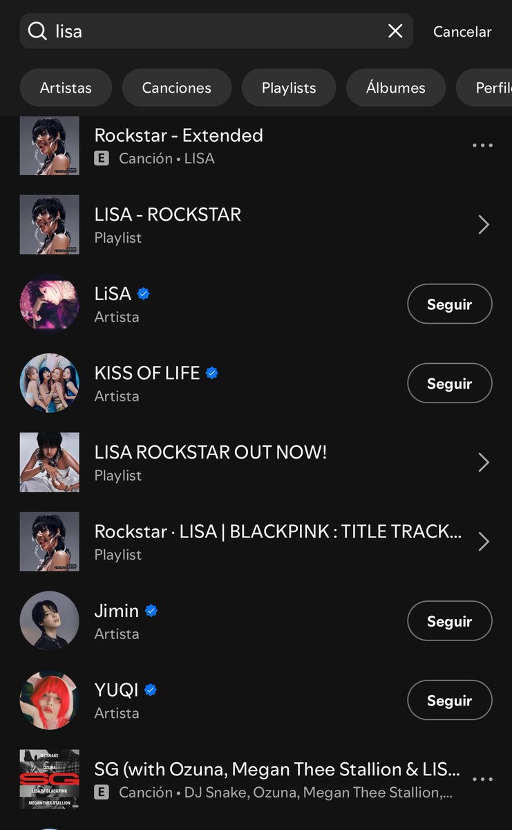 Pense que era mentira, me fui a Spotify coloqué el nombre de lisa y me salio el perfíl del twink aún teniendo bloqueado👀