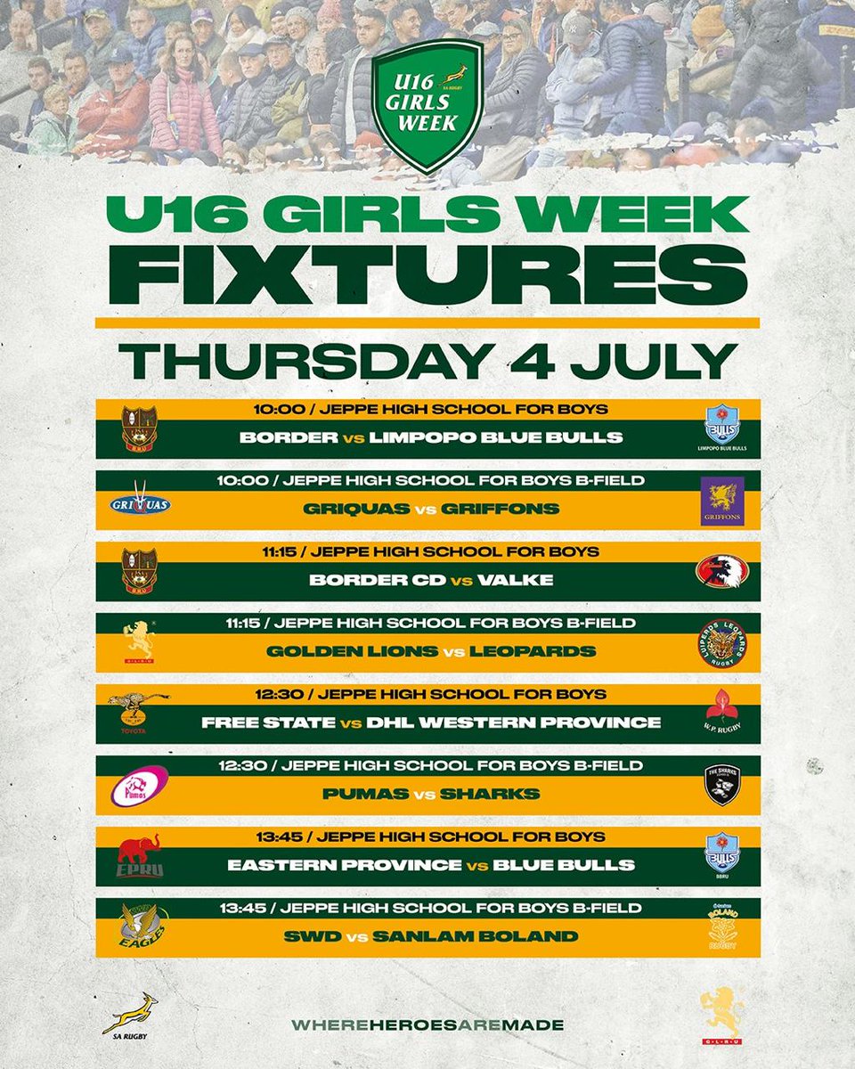 SAJuniorRugby's tweet photo. The final day of the U16 #GirlsWeek is here โฒ๏ธ๐
@stadio_HigherEd
@pura_soda
#YouthWeeks
#BuildingBoks https://t.co/u2dHKIr0go