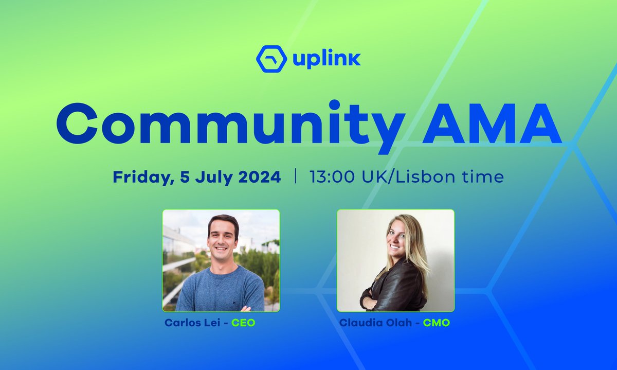 uplink_xyz's tweet photo. Mark your calendars for this Friday, July 5th! Join our first #Uplink Community #AMA with our CEO and Co-Founder, @CarlosLeiSantos, alongside @cryptocolah. Discover insights on #DePIN, our two #OpenRoaming certifications from @wballiance, and the latest product updates. With so much fantastic content packed into 30 minutes, this is an event you won't want to miss. Join us at: https://t.co/ZnKBPiTjFe