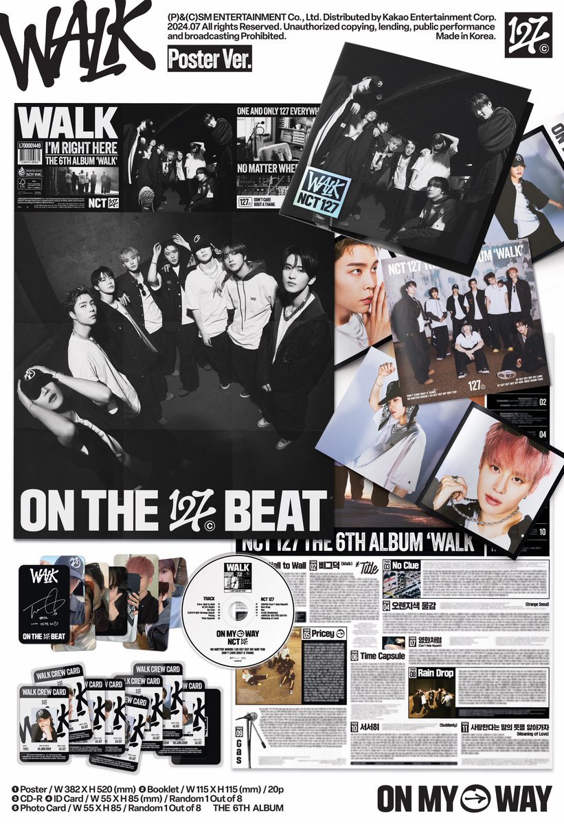 NCTsmtown_127's tweet photo. NCT 127 'WALK - The 6th Album' - Album Details (Poster ver.)

YES24 ➫ https://t.co/gJnhMLjtlW
핫트랙스 ➫ https://t.co/eUbhV6LlEw
알라딘 ➫ https://t.co/fd7k9Uvtey
SMTOWN&STORE ➫ https://t.co/bLKgAqDeao

【WALK - The 6th Album】
➫ 2024.07.15 6PM (KST)

💿 Pre-Order & Save & Add
https://t.co/7nvIkqwAOt

#NCT127 #WALK #NCT127_WALK
#삐그덕 #NCT127_삐그덕
#NCT127_삐그덕_Walk