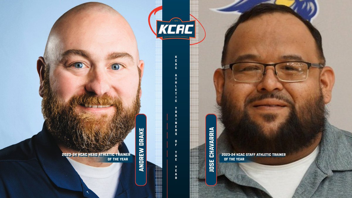 Andrew Drake of <a href="/SterlingCSports/">Sterling Warriors</a> and Jose Chavarria of <a href="/BethanySwedes/">Bethany Swedes</a> have been named the 2023-24 KCAC Head Athletic Trainer of the Year and Staff Athletic Trainer of the Year, respectively!

kcacsports.com/news/2024/6/26…

<a href="/NAIA/">NAIA</a> <a href="/NAIAATA20/">NAIA Athletic Trainers Association</a>