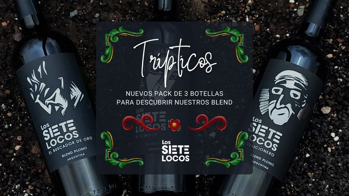 📣 Lanzamiento de los Trípticos de Los Siete Locos
Una manera divertida y accesible de conocer nuestros vinos con pack de 3 botellas donde vas a poder disfrutar de todos nuestros blends.
Descubrilos en sietelocoswines.com.ar