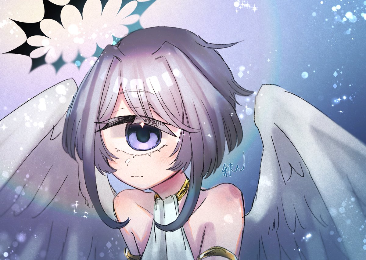 「#仮単眼版深夜の真剣お絵描き60分一本勝負単眼天使ちゃん✦໒꒱ 」|秋人のイラスト