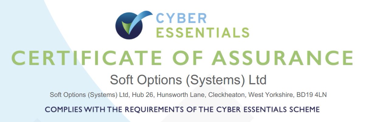 SoftOptionsLtd's tweet photo. Once again we have successfully passed the Cyber Essentials Assessment. #CyberEssentials This demonstrates our commitment to cyber security for another year. #BESTv14. The certificate can be viewed in the news on our website. https://t.co/JCtSpwrQvd