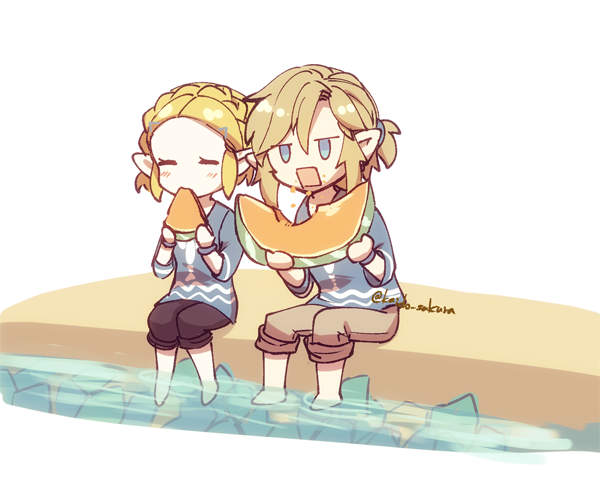 リンク(ゼルダの伝説) ,ゼルダ姫 「暑い日にはヒンヤリメロン 」|海棠深月のイラスト