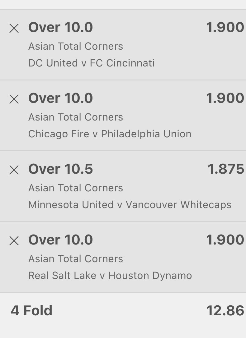 Bets_Mo's tweet photo. USA MLS Corners Acca

Stake 0.5u 12.86 odds https://t.co/xEsOMIF2hP
