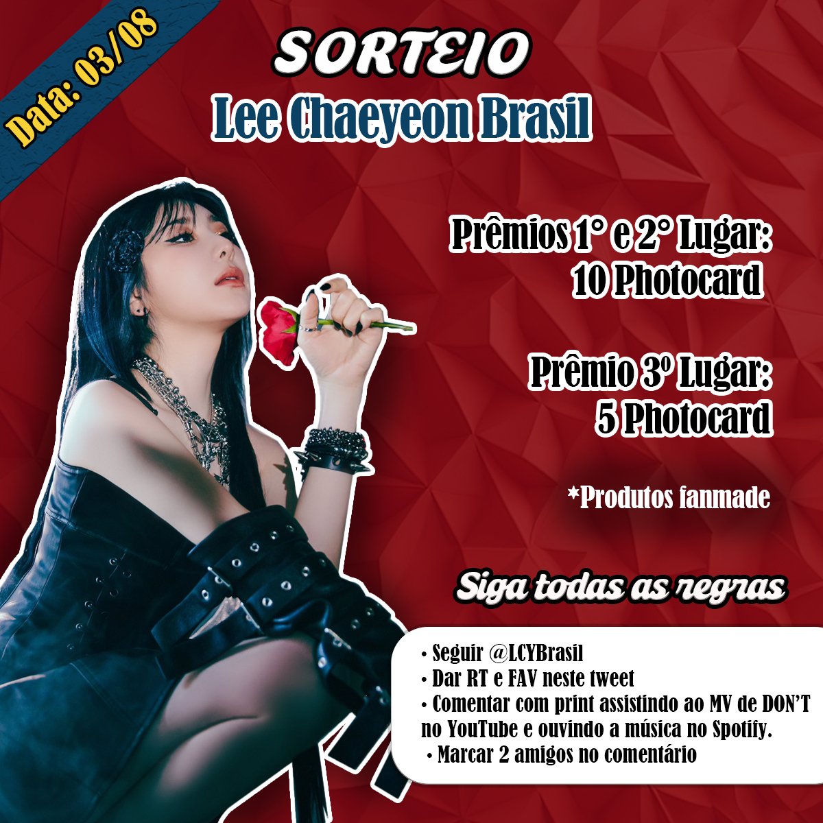 LCYBrasil's tweet photo. [SORTEIO] Para comemorar o lançamento de SHOWDOWN da melhor maneira! 
O sorteio terá 3 ganhadores que vão ter 24h para responder nossa mensagem

REGRAS

• Seguir @LCYBrasil 
• Curtir e dar RT neste tweet
• Comentar aqui marcando 2 amigos e com print ouvindo DON'T no Spotify e assistindo ao MV no YouTube
*Necessário ter conta pública, perfil não pode estar trancado 

🔗 Spotify: https://t.co/mS3bCKTwDC
🔗 YouTube: https://t.co/DTGyLFKmmz

Boa sorte, chaerish 💖