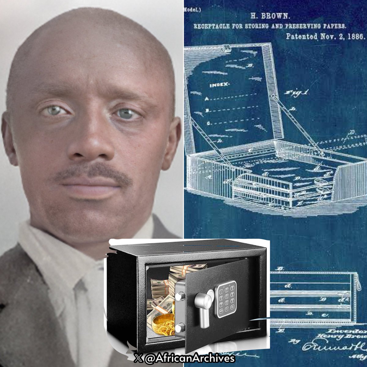 AfricanArchives's tweet photo. In November 1866, Henry Brown invented a "StrongBox", a metal container to store money and important papers that could be locked with a key, a predecessor to the Safe. 

Henry Brown was an inventor who saw a need for a convenient and secure way to store money, valuables and important papers. At that time, people commonly kept those type of items in wooden or cardboard boxes in their homes or entrusted them to local banks. Both of these options presented dilemmas. While banks generally provided safety against theft, they did not prevent bank employees from reading through personal papers. 

For Henry Brown, this was unacceptable. He saw a gap to create a tiny safe, complete with lock and key, which could only be accessed by the individual who had the key.  He came up with  a design of forged steel, which was almost impenetrable, and several different compartments inside of which one could store documents and so forth.  This box, which we know as a strongbox, could be stored at  home for personal safety, or in a bank for additional safety, without the risk of your personal space being violated.

🖋️if you love our content, please consider supporting our page on https://t.co/16fHyPFENu (follow the ko-fi page too for weekly posts roundup)