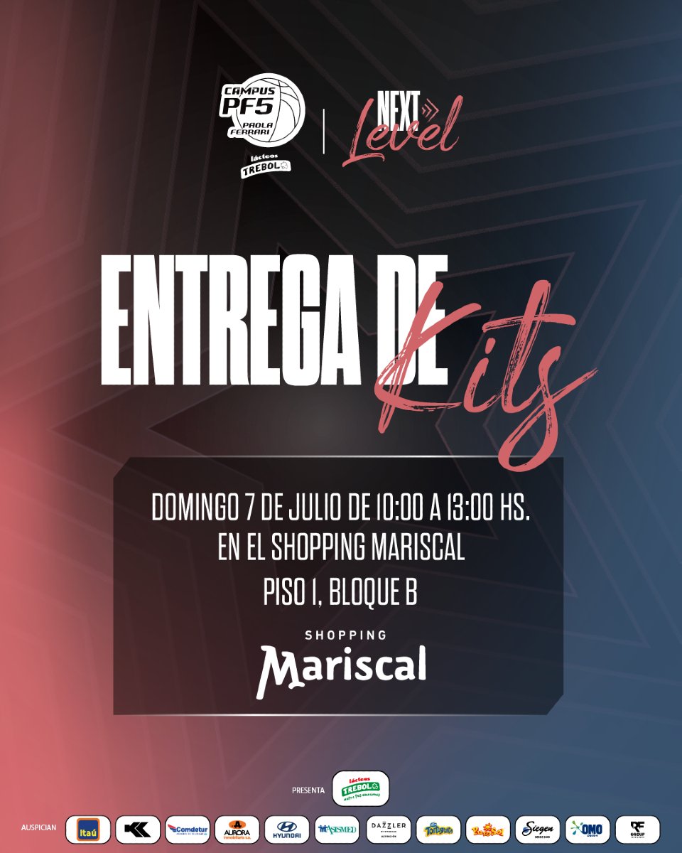 ¡Pasa a retirar tu kit! 💯

Empezamos a vivir el Campus PF5 Trebol 2024 Next Level 🏀

⌚ Te esperamos el domingo 7, de 10:00 a 13:00hs.
📍 Piso 1 - Bloque B. Shopping Mariscal.

#CampusPF5 #NextLevel #Trebol #Basket #PaoFerrari