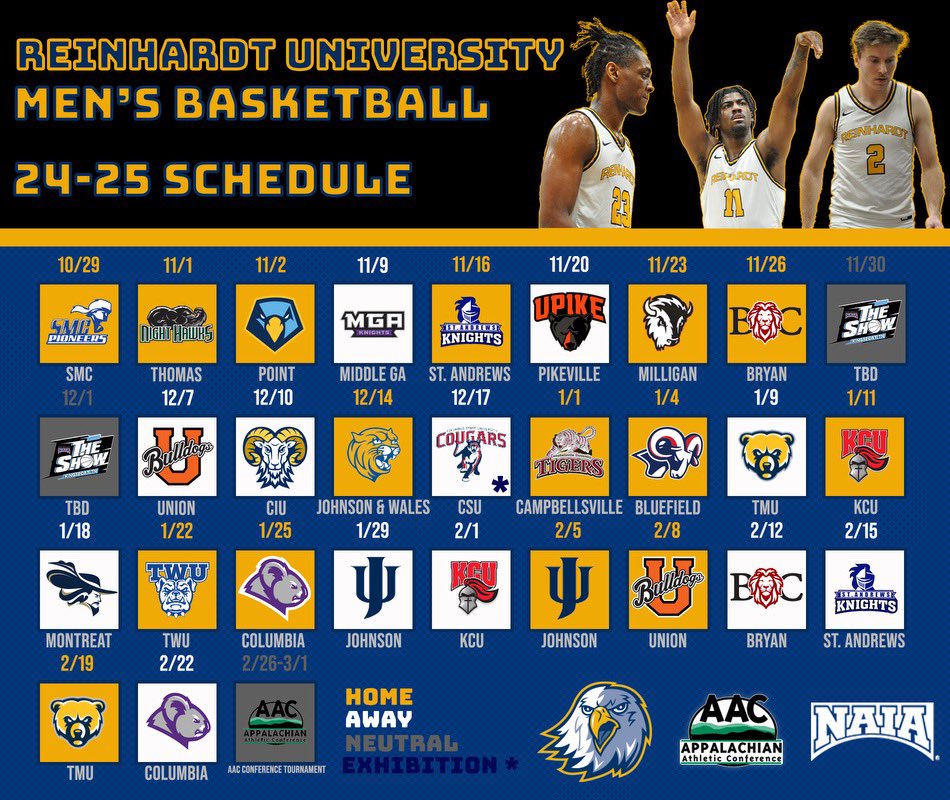 Lock in your Reinhardt Men’s Basketball Schedule for the 2024-25 Season!