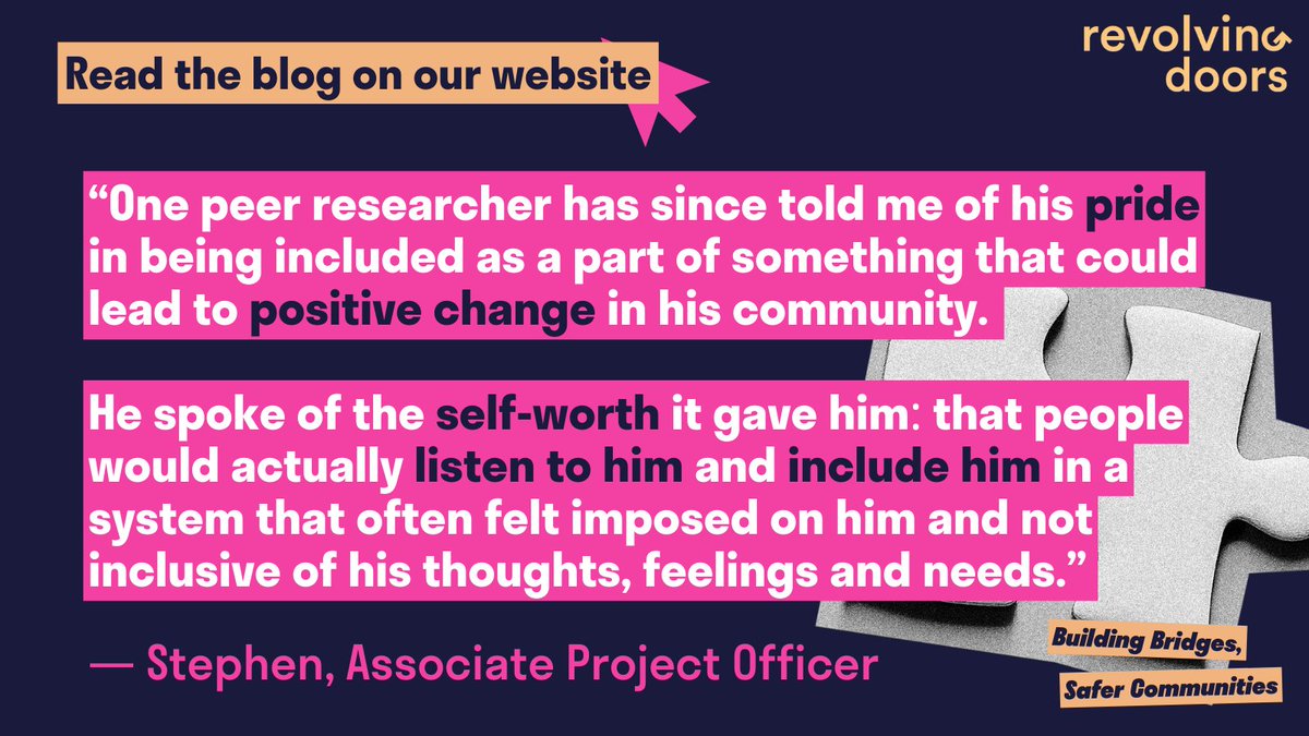 RevDoors's tweet image. 🫶 This week (amongst other things) is #CoProductionWeek.

Dive into our latest blog, where peer researcher and Associate Project Officer Stephen shares his guide to impactful collaboration and the insights co-production brings to our work ➡️revolving-doors.org.uk/coproduction-w…