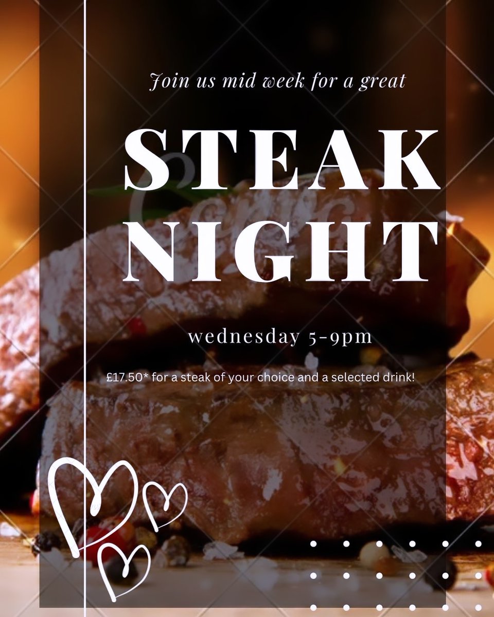 InnSully's tweet image. Fancy a steak? 🥩🥩

Then we have you covered, Wednesday is our steak night!!

Choose from 8oz Ribeye or 8oz Sirloin with a selected drink for £17.50! Or upgrade to a 14oz T-bone for an extra £2.50!

Call me on 02922 679678 to book your table ☎️