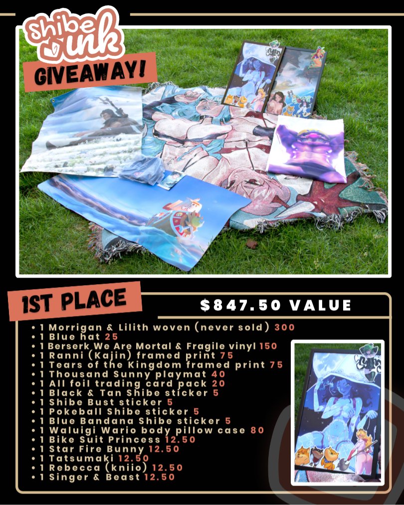 ShibeInk's tweet photo. 🎉INCOMING GIVEAWAY🎉

Here's a chance to win art from @GenelJumalon @kajinman_art @kukumomoart @SynesthesiaFear @Allofthelewds @kniiothedreamer @squeezeabledraws

To enter you MUST:
- Follow us on twitter
- RT this tweet
- Tag 1 friend under this tweet

Giveaway ends July 31st https://t.co/D3hysmdl6N