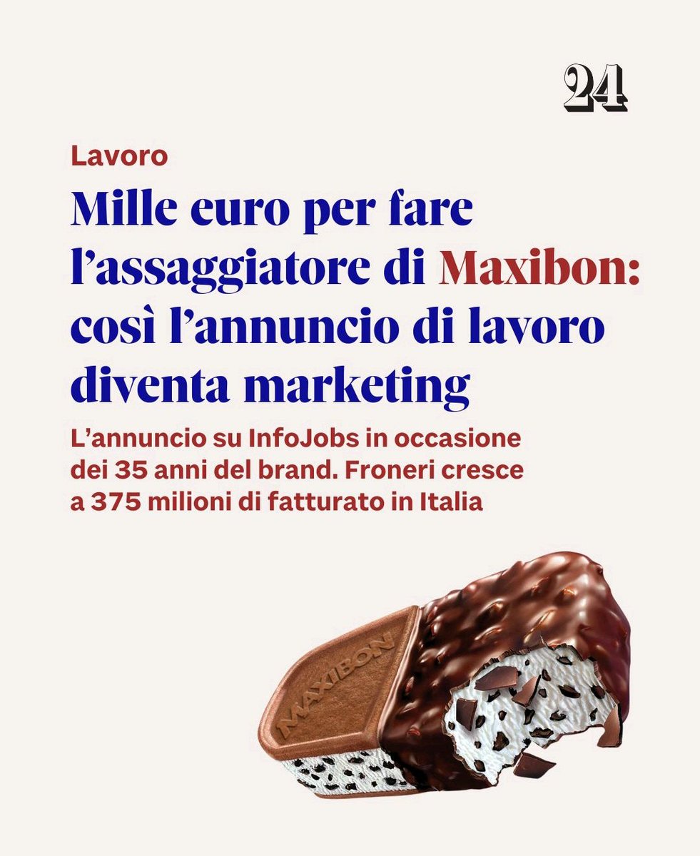 GiovannaDiTroia's tweet image. L’annuncio di #Maxibon su #InfoJobs in occasione dei 35 anni del brand: il #lavoro dei sogni che diventa #marketing

&amp;gt;&amp;gt;&amp;gt; t.me/GioDiT/2541 &amp;lt;&amp;lt;&amp;lt;
In diretta dal canale #Telegram #GioDiT

#food #gelato #brand #estate #jobopportunities
#job #digitale #socialmedia #innovation