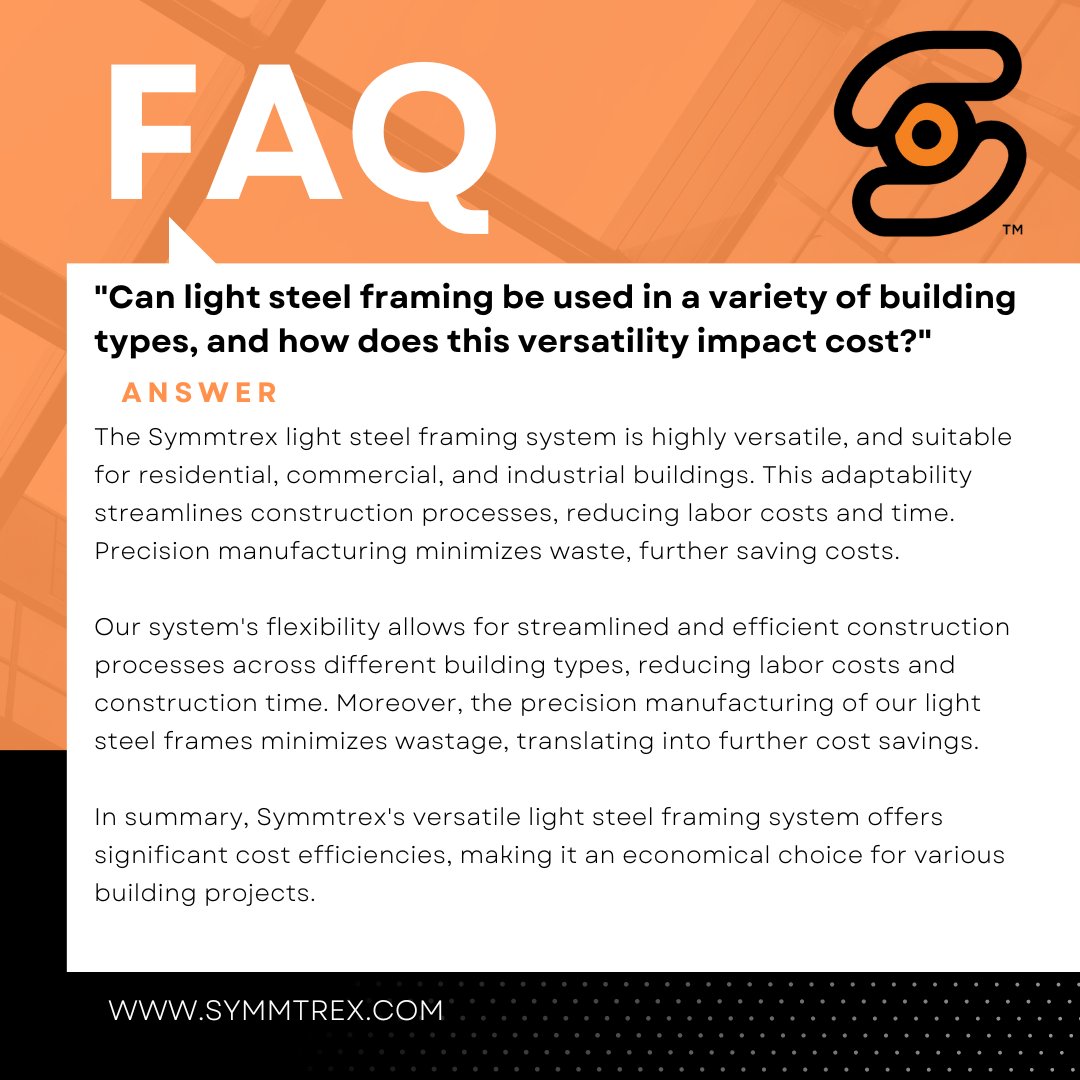 symmtrex's tweet image. FAQ Answered:
&quot;What are the structural properties of light steel framing systems?&quot; 

#lightsteelframing #coldformedsteel #rapidconstruction #offsiteconstruction #structuralengineering #constructionprojects #precisionmanufacturing #structuralintegrity