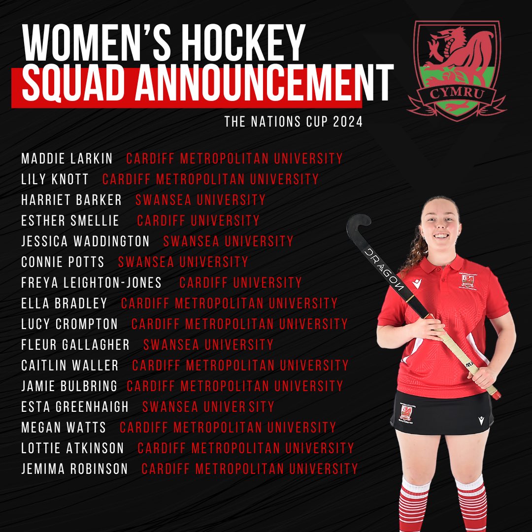 Our Women’s Hockey squad for The Nations Cup 2024 🏑🏴󠁧󠁢󠁷󠁬󠁳󠁿

Congratulations / Llongyfarchiadau all 👏