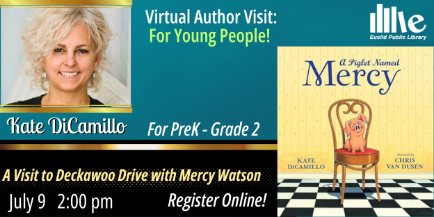 EuclidLibrary's tweet photo. Join us for a virtual author visit to Deckawoo Drive with the adventure seeking pig, #MercyWatson! On July 9 at 2:30p. Author Kate DiCamillo will be sharing the stories behind this early chapter book series. For PreK-grade 2. Register online: https://t.co/88meyWhCvR
#OurEuclid https://t.co/wHMjaU5Fja
