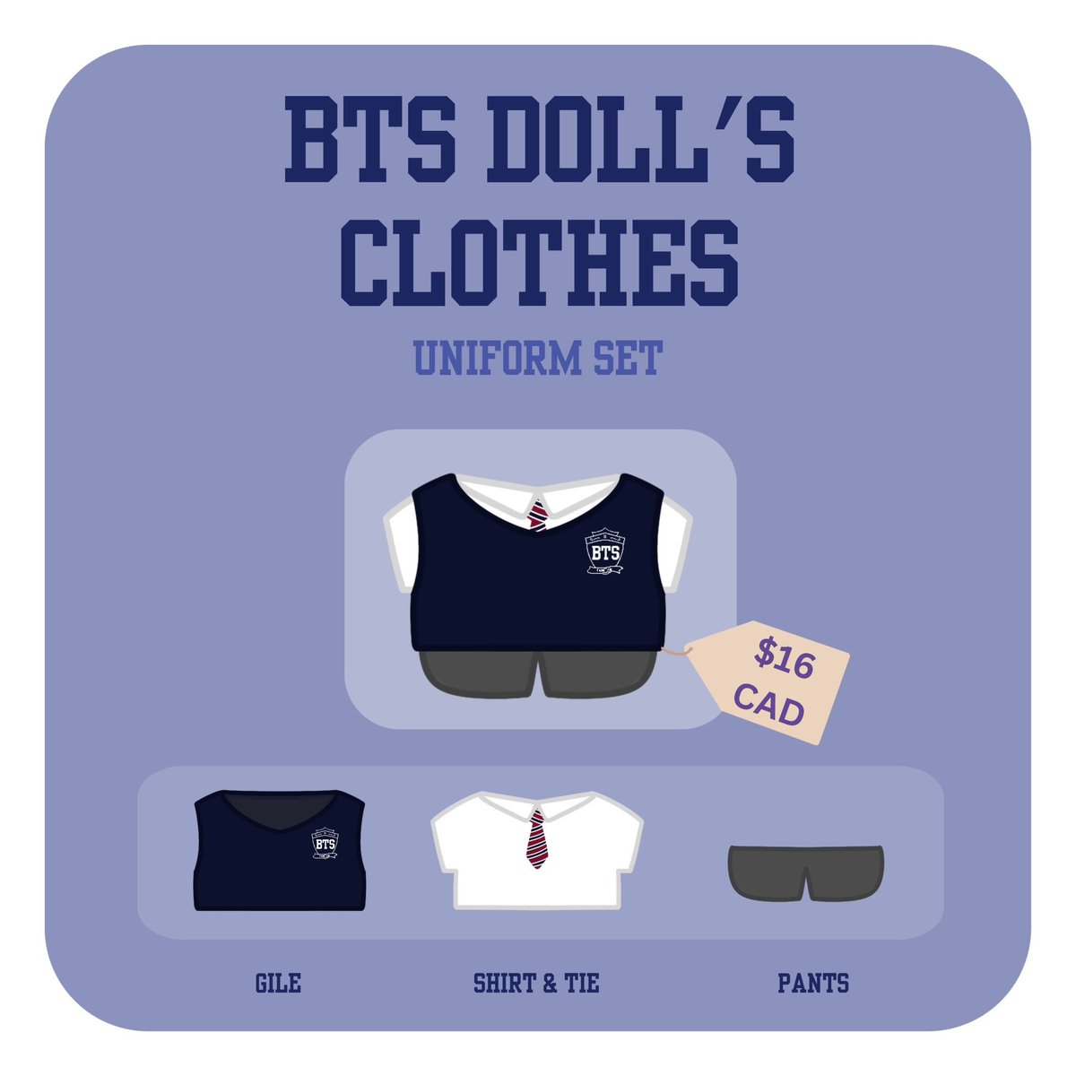 〚 🇨🇦 GO 〛
#BTS #방탄소년단 | pls rt 💫 | #BTSARMY #ARMY #아미
🐹🐨🐱🐿🐥🐻🐰

2024 July FESTA &amp; Uniform Doll Outfits Preorder!!!!
Created By <a href="/littledoll_clo/">BTS little doll's clothes and little cute merch</a>

💰:  $16 CAD
+ EMS &amp; Duties Seperate +

🔚:  July 8th @ 11pm EST

📝:  tinyurl.com/lucky13gos