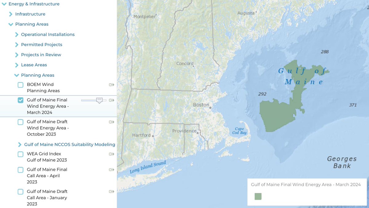 Interactive map enables you to see the Gulf of Maine Wind Energy Area with your choice of environmental data at northeastoceandata.org/YyaP3Kyl. Provided by <a href="/NEOceanData/">Northeast Ocean Data</a> in coordination with <a href="/BOEM/">Bureau of Ocean Energy Management</a>. #GulfofMaine #offshorewind