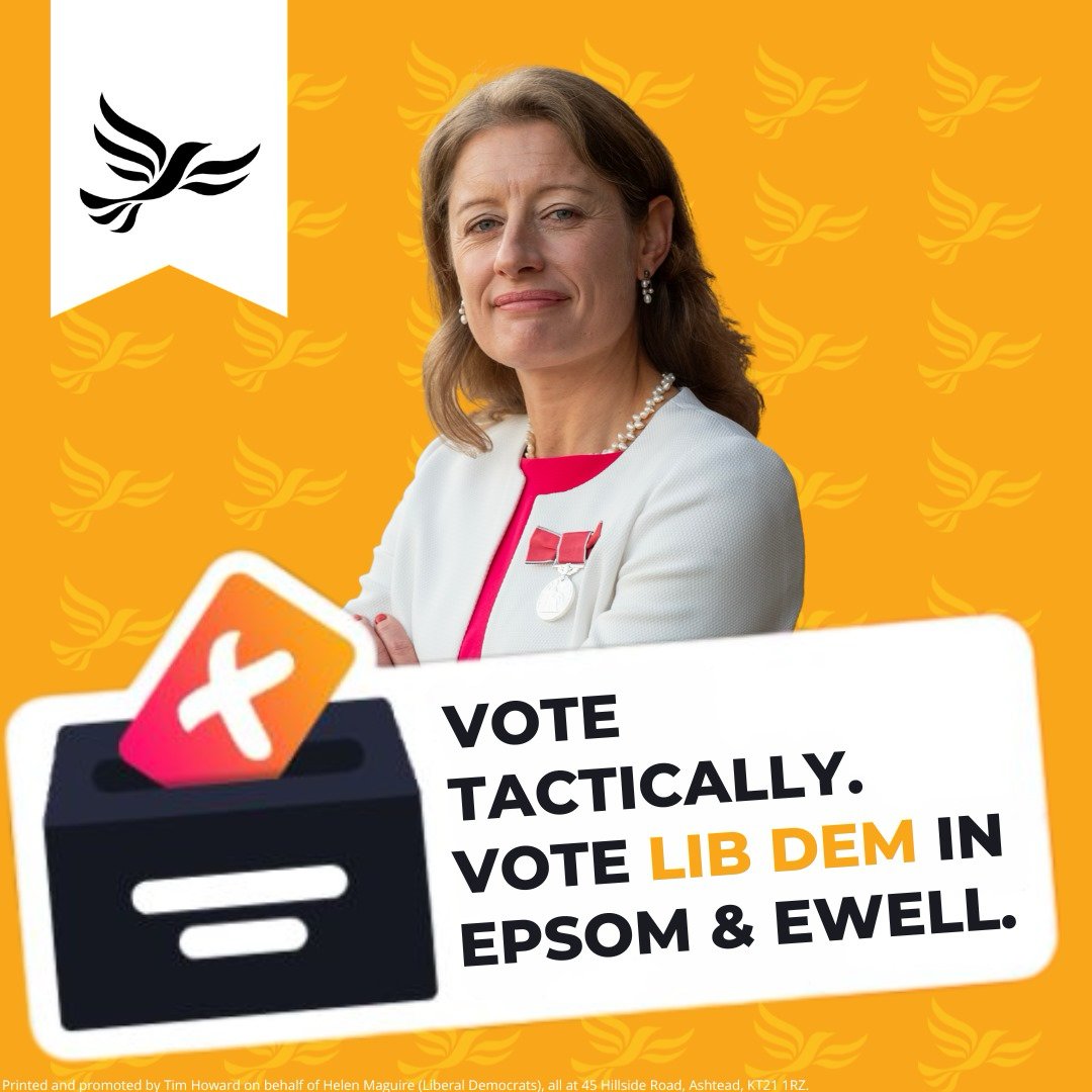 helenmaguiremp's tweet image. Thinking of voting tactically? #VoteLibDem for #Epsom, #Ewell, #Ashtead and #Leatherhead to:
🏥 Get our new #hospital
💩 End the #sewage scandal
💷 Fix the #costofliving crisis
I'll be a strong voice for everyone.
I'd love your support 🙏🔶
#TimeForChange #ForAFairDeal