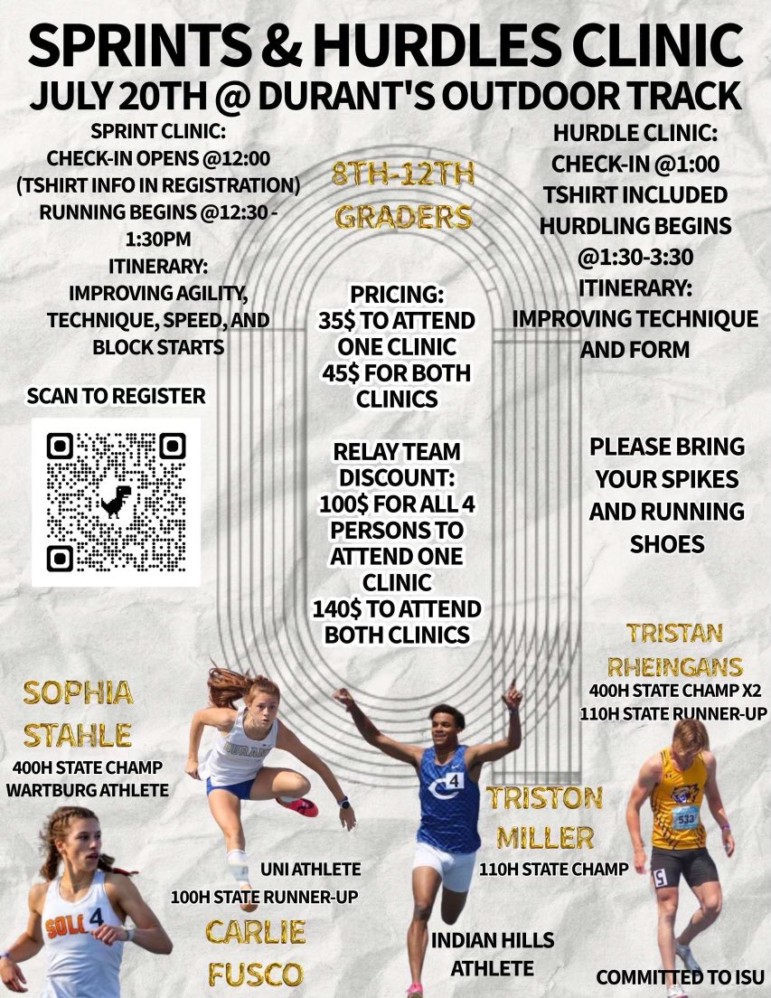Come learn from some great athletes including our very own <a href="/sopherbofer/">Sophia Stahle</a> 🏃‍♀️ State champ for the Spartans and now All-American for the Knights! forms.gle/Fpq4sM4EQuX9kT…
