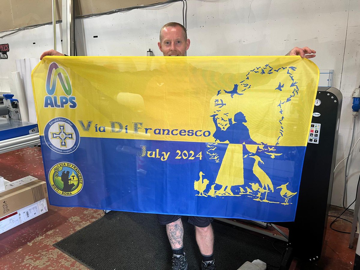 Thanks to Wayne from Custom Flags NI for making this flag for Miss Connolly &amp; Miss Deery for their Charity walk from Assisi to Rome! 

No doubt this flag will be flown with pride throughout the walk across the Italian hillsides!
