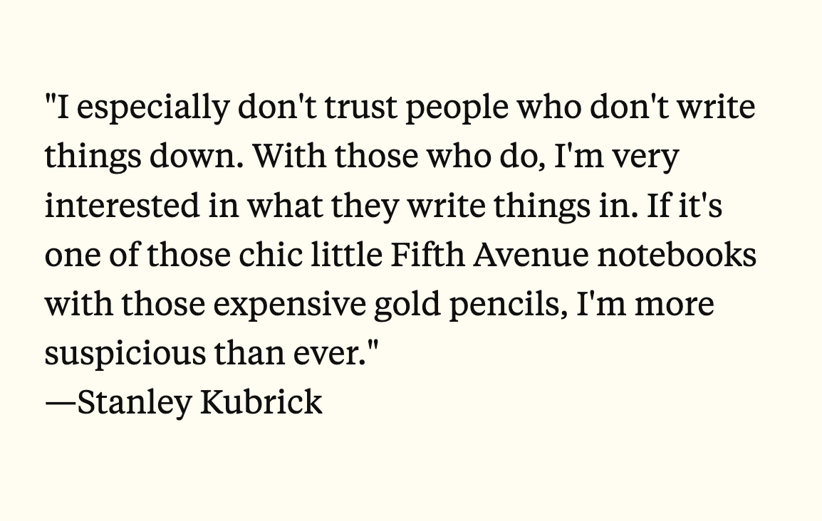 I'm reading the new Kubrick biography "An Odyssey" and this quote made me laugh
