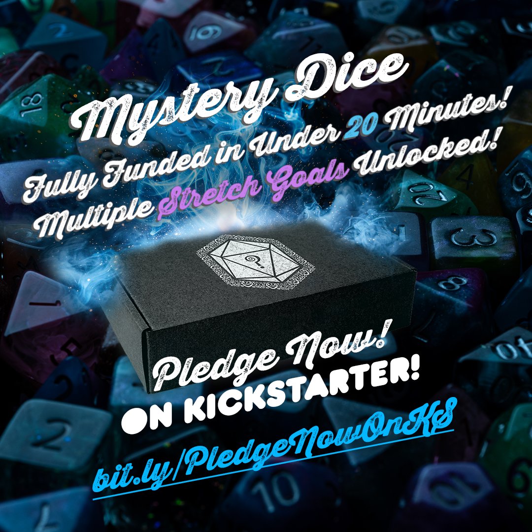 AMoxieCillin's tweet photo. WE DID IT!! So proud to be a part of this kickstarter for a second time. Congratulations. Check it out! Join the fun!
https://t.co/aq610mDcB5
#MysteryDice3 #WeirdStuff #JoinTheCountdown #dnd #dice #rpgdice #diceset #Dnd5e https://t.co/quxvRqwJEJ