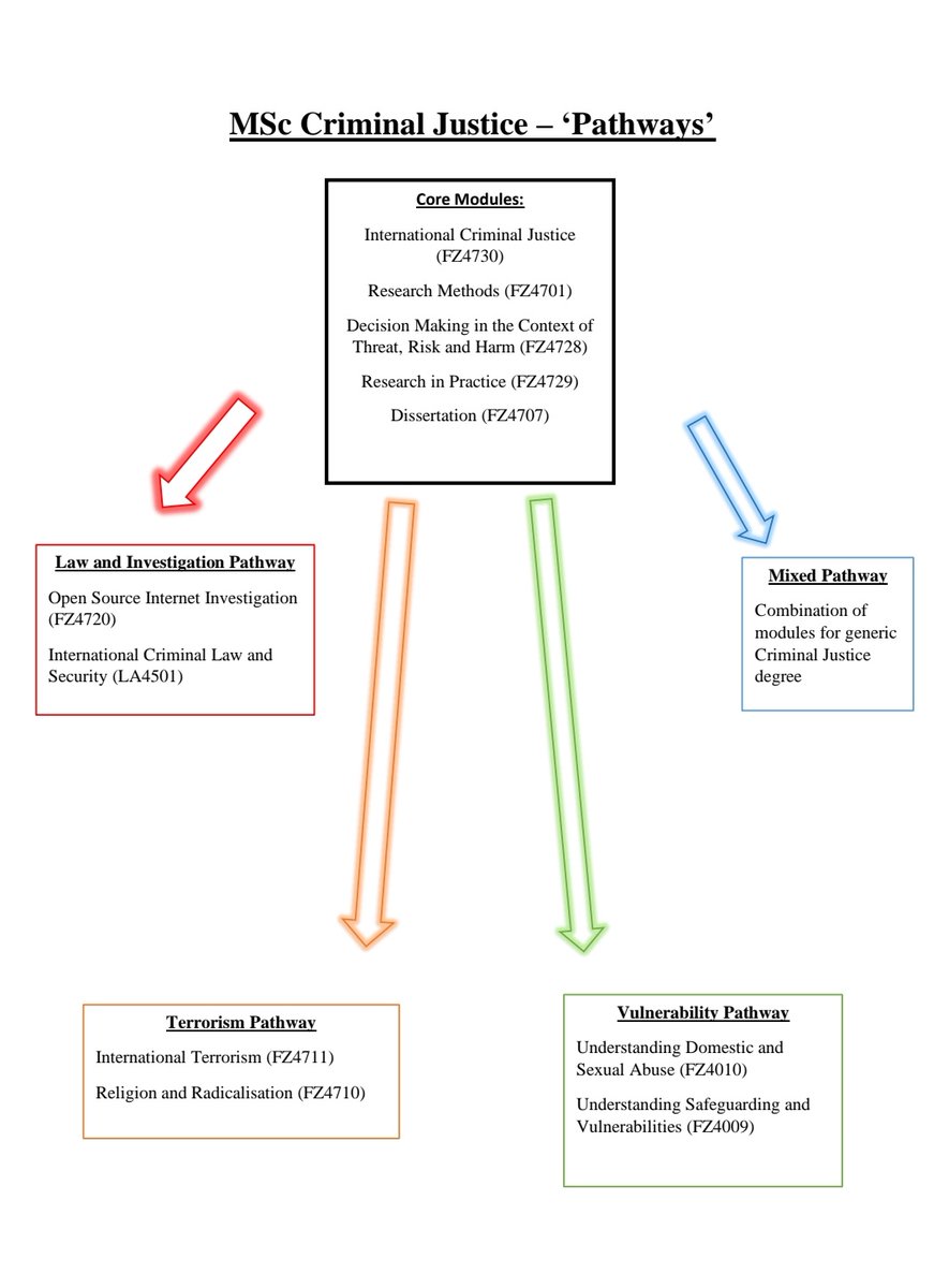 Interested in pursuing or developing your career in Criminal Justice? We offer a range of pathways you can specialise in on our MSc, including #counterterrorism, #vulnerability, #law and investigation, or a mix. Get in touch if you'd like to know more! #criminology #policing