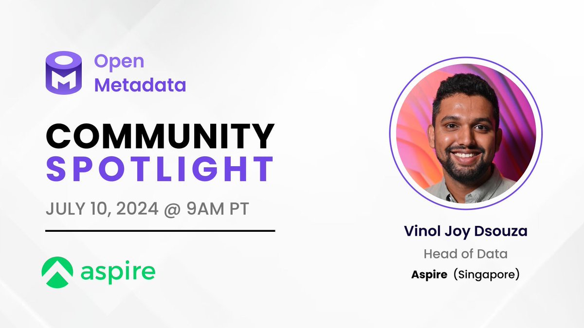 open_metadata's tweet image. Join the #OpenMetadata community meeting 7/10 @ 9am PST!
🔍Spotlight: Hear Fintech Aspire's journey with 6,000 #dataquality tests
📊Data Insights: Analytics on data owners, util, health
🆕Data Diff Quality Tests: Compare tables, view issues, get alerts
buff.ly/45RpdDx
