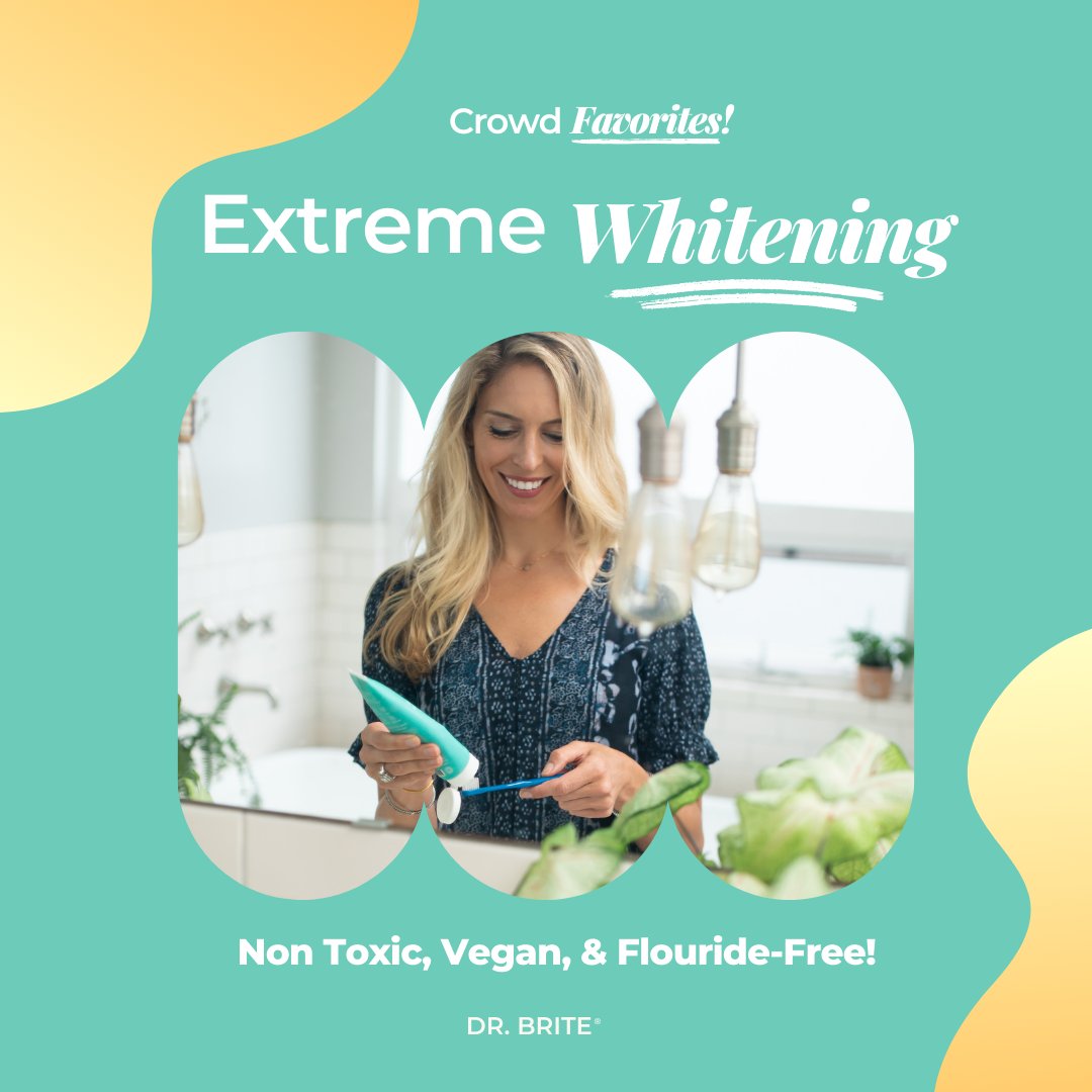 DrBriteNaturals's tweet image. Bright smiles are in! 🌟 Our Extreme Whitening Toothpaste is here: non-toxic, vegan, fluoride-free. Get ready for radiant brite vibes only! ✨ #HealthySmile #VeganCare #WhiteningToothpaste.