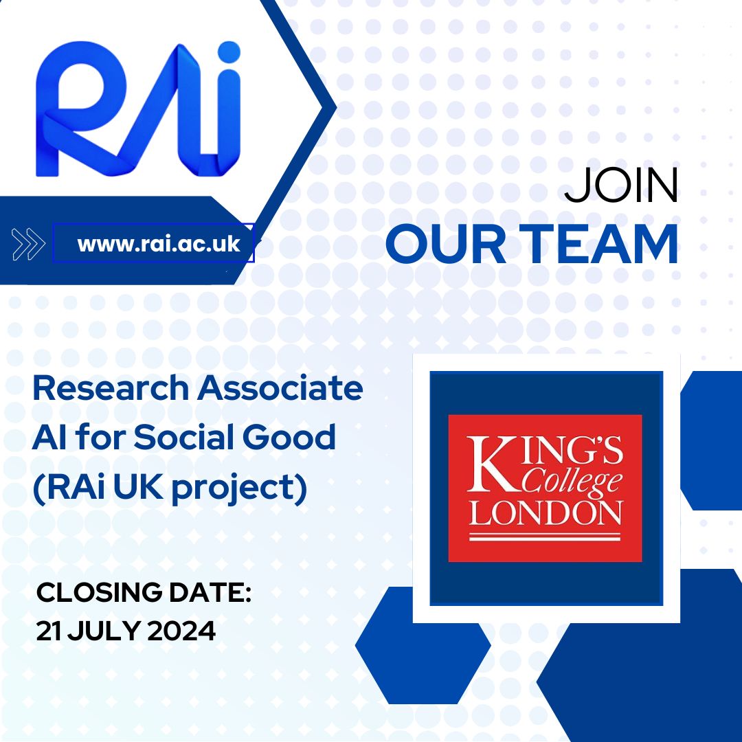 Responsible Ai UK (@responsibleaiuk) on Twitter photo 📢Join us in shaping the future of <a href="/responsibleaiuk/">Responsible Ai UK</a> over the next four years! We’re looking for a Postdoctoral #Research Associate to join our multidisciplinary team, based in <a href="/kingsdh/">Digital Humanities 🐘 @kingsdh@hcommons.social</a> <a href="/KingsCollegeLon/">King's College London</a> <a href="/drkatedevlin/">Kate Devlin</a>
Closing date: 21 July 2024
For more - kcl.ac.uk/jobs/092066-re… 📢Join us in shaping the future of <a href="/responsibleaiuk/">Responsible Ai UK</a> over the next four years! We’re looking for a Postdoctoral #Research Associate to join our multidisciplinary team, based in <a href="/kingsdh/">Digital Humanities 🐘 @kingsdh@hcommons.social</a> <a href="/KingsCollegeLon/">King's College London</a> <a href="/drkatedevlin/">Kate Devlin</a>
Closing date: 21 July 2024
For more - kcl.ac.uk/jobs/092066-re…