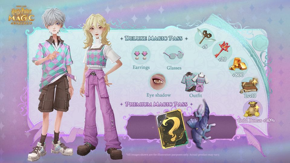 Take a look at the July Magic Pass! In addition to a gold bonus and Clockturn Keys, this festive Magic Pass also contains a brand-new outfit, earrings, accessories, and cosmetics!  #HarryPotter #MagicAwakened