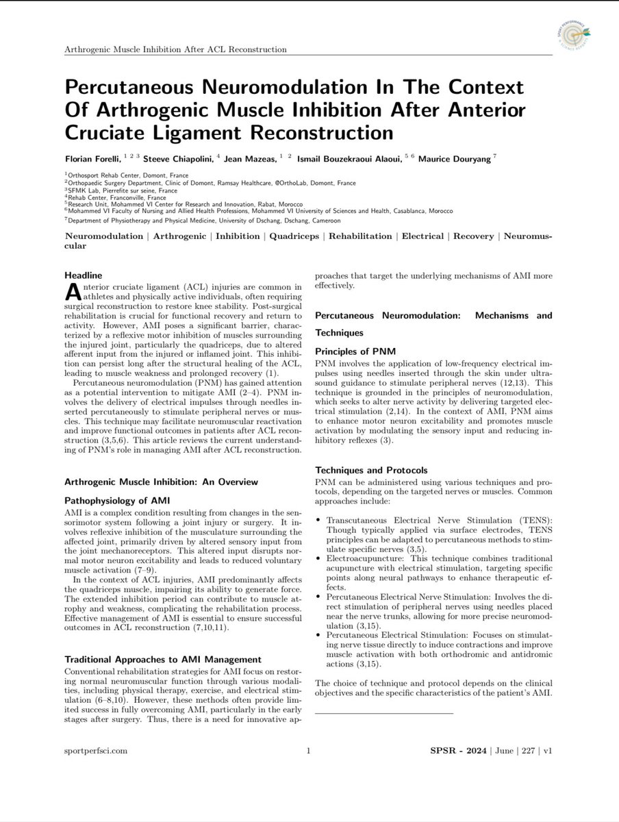 🚨 New Paper🚨

👀 Check out our latest article on PNM for managing AMI after ACLR. 
🚀 PNM shows promising results in enhancing quadriceps strength and accelerating recovery! 💪🦵

📚Read more: sportperfsci.com/percutaneous-n…