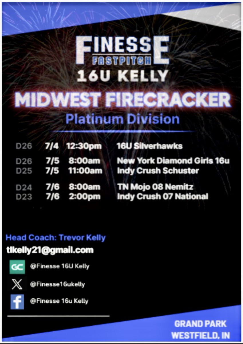 Excited for a fun week in Indy! Here is our schedule coaches, come check us out!