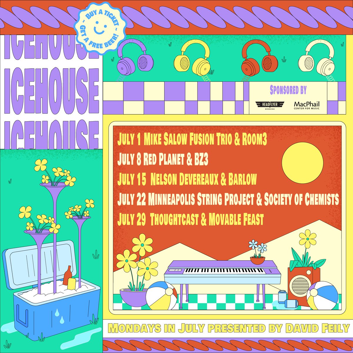 You won't want to miss this July Monday Nights series at <a href="/icehousempls/">icehousempls</a>! MacPhail teaching artist and iconic twin cities guitarist, David Feily is the curator 🎸⚡Every person who buys a ticket gets a free beer thanks to  <a href="/HeadFlyerBrew/">HeadFlyer Brewing</a> bit.ly/3RNRox1