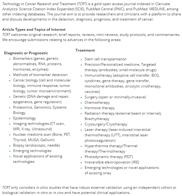 drjkyl's tweet photo. ‼️ Are you a cancer researcher or clinician looking to gain editorial experience? Join Technology in Cancer Research & Treatment's (@TCRT_Cancer) Editorial Review Board. Board members are expected to contribute up to four peer reviews per year.

https://t.co/nACFxDGQvG

Benefits:
- 50% APC discount to publish in the journal for every three papers reviewed
- Public recognition on the Editorial Board page
- Opportunity for progression to other positions within the Editorial Board
- Valuable academic and publishing experience with an international journal focused on cancer research

#cancerdetection #cancerdiagnosis #cancerprognosis #cancertreatment #oncology #biomarker #targetedtreatment #precisionmedicine #cancerbiology