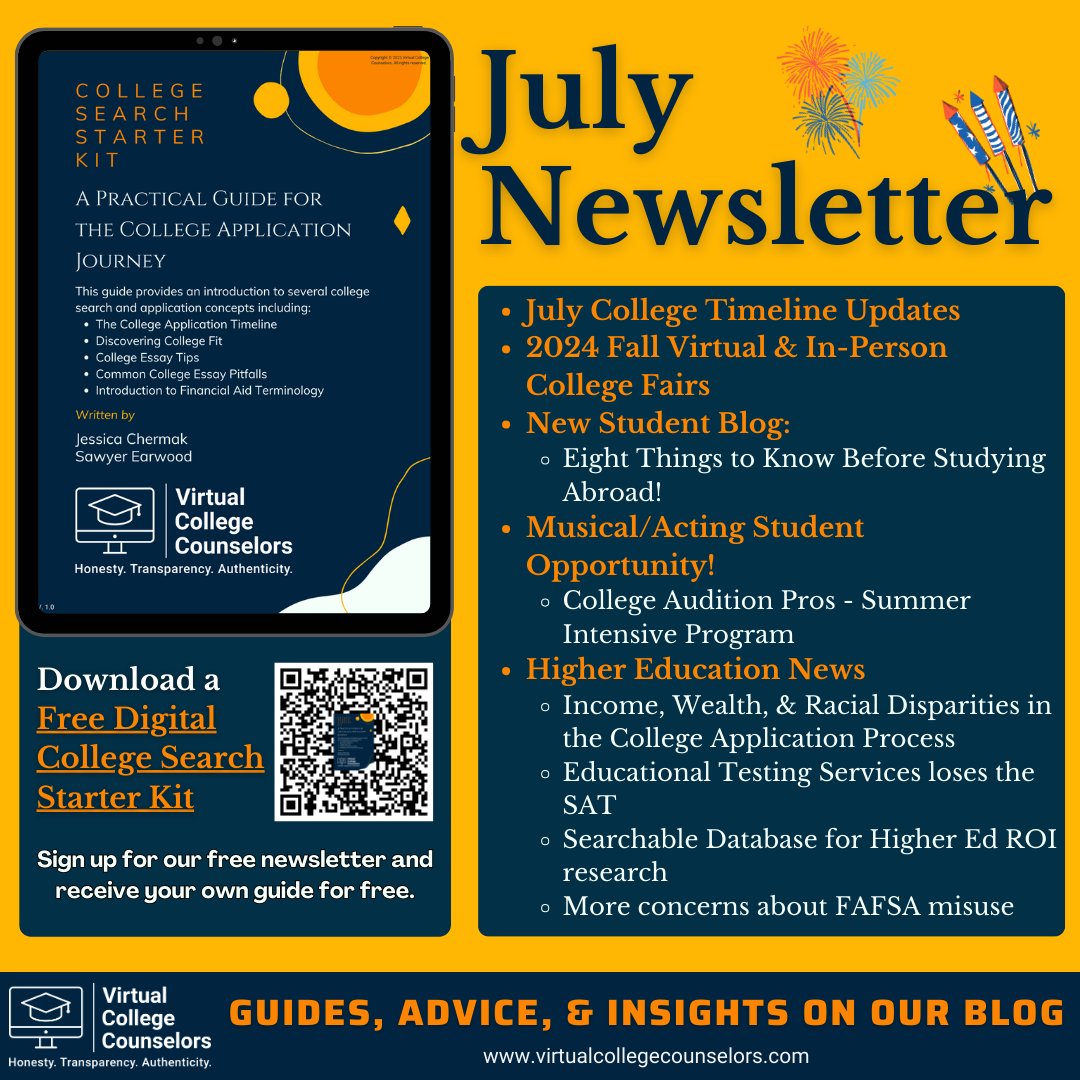 VirtualCollegeC's tweet image. Our monthly #newsletter is here! 📬
✏️ New Student Blog: 8 Things to Know Before Studying Abroad
🗓️July college timeline updates
📰Higher #education news 
📅Updated 2024 #college fair schedule
Get ahead in your college journey!
witty-designer-4182.ck.page/posts/VCCJuly2…
#writing #university