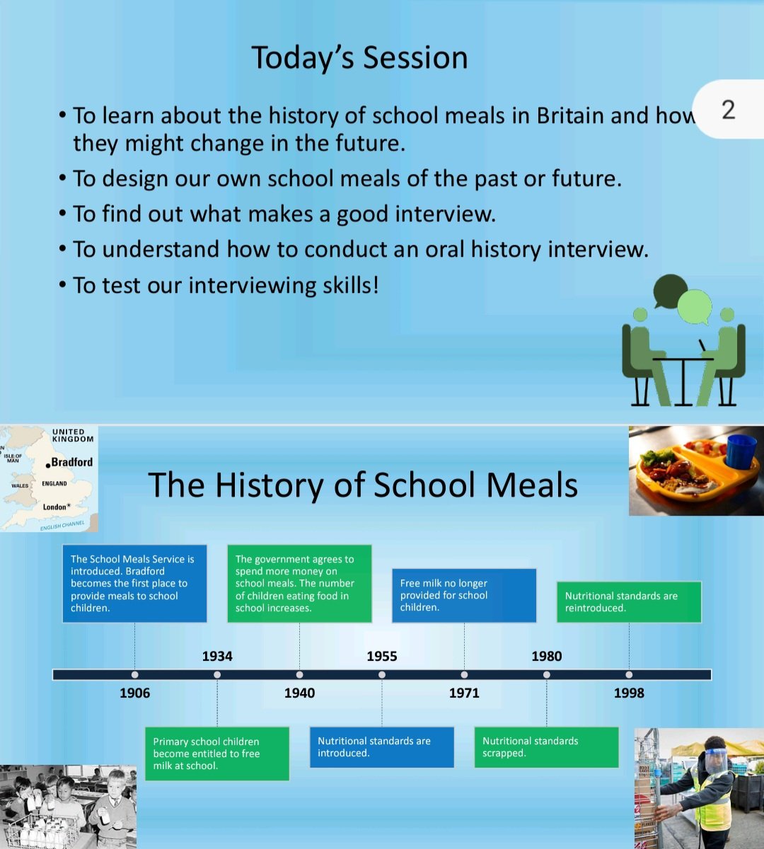 ESRCSchoolMeals's tweet photo. We have been working with staff and students at our partner schools, offering tailored oral history training and encouraging the children to imagine the school meals of the past and future! #histed @EducationSheff @IOE_ICHRE @wlv_education @_isabellectr @EllenLauraB #histed https://t.co/ArQm42CPWu