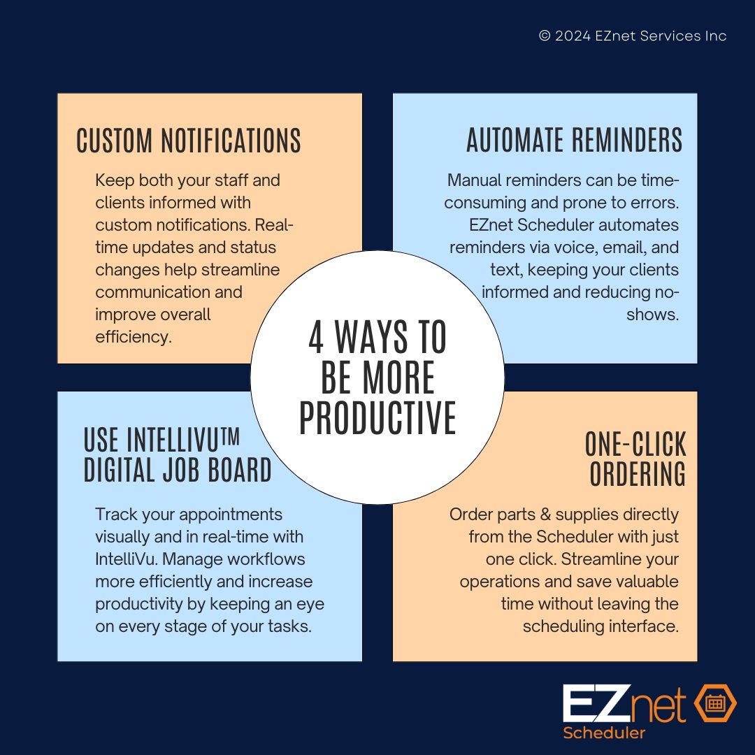 Scheduler_EZnet's tweet image. Boost your productivity with these EZ tips! Start implementing them today. 💡

✨Schedule your FREE demo here: lnkd.in/eCt-w8kb 

#Efficiency #EZnetScheduler