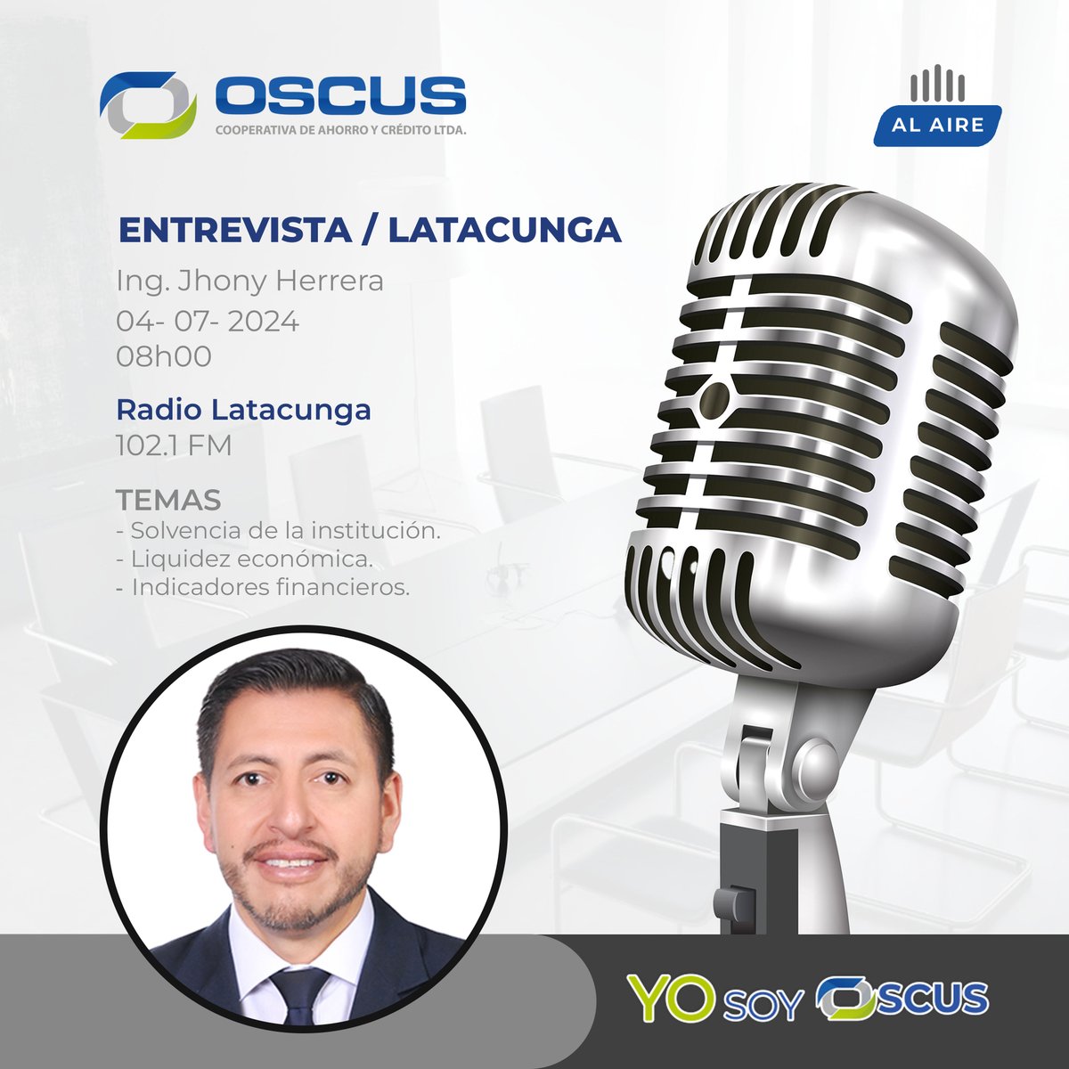 CoopOSCUS's tweet photo. 📢 ¡Atención, socios y seguidores! 🎙️
Mañana, no se pierdan la entrevista exclusiva con nuestro Gerente en Radio Latacunga 📻
Abordando temas cruciales de solidez y crecimiento de nuestra cooperativa, siendo líderes en el centro del país 🤝 🥇
#YoSoyOSCUS https://t.co/bD5043vX1U