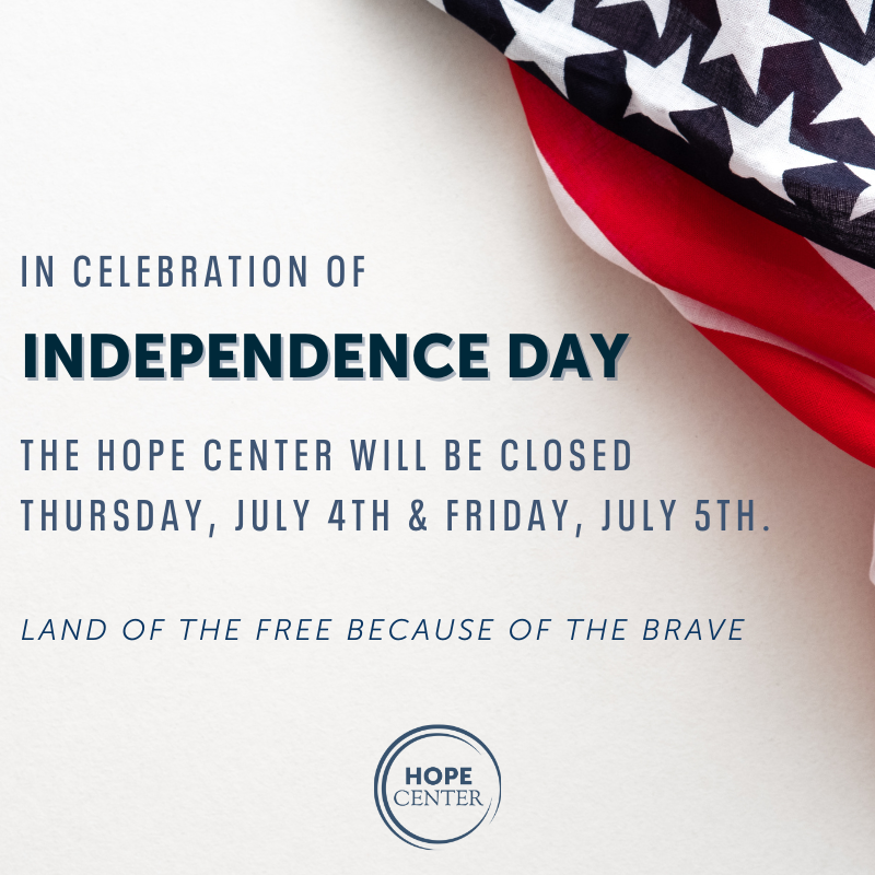 Hope_Center's tweet photo. In celebration of Independence Day, The Hope Center will be closed on Thursday, July 4th, and Friday, July 5th. 

We hope you have a wonderful weekend celebrating with family and friends. 💙 https://t.co/ARiNruIWaW