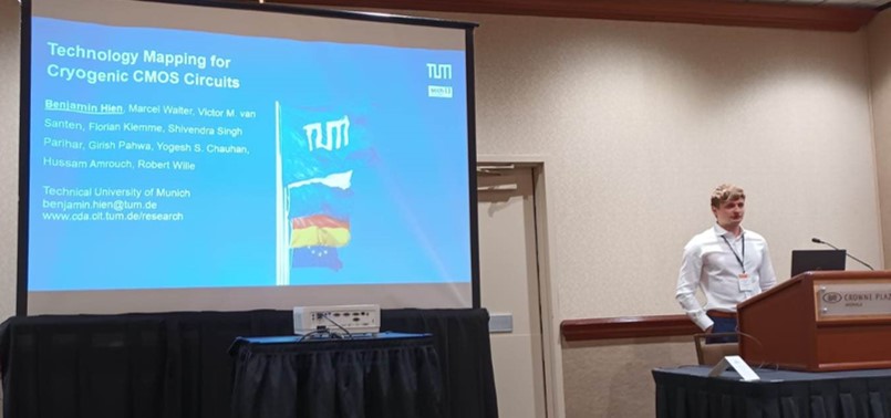 rbrtwll's tweet photo. Easiest pun ever😉: Today, Benjamin Hien from our group gave a really #cool talk at #ISVLSI: He presented a #TechnologyMapping method for #Cryogenic CMOS Circuits.❄Those are circuits that operate at temperatures below 77 Kelvin and, because of that, behave differently.

1/3 https://t.co/HMJ3WgjQgB