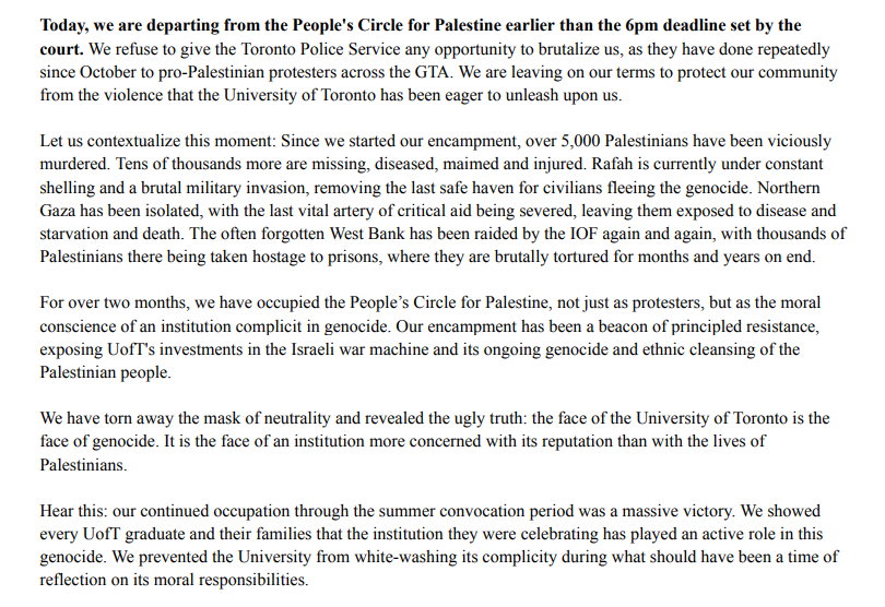 UofT Occupy for Palestine tweet media